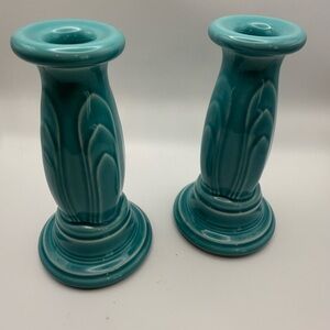 Fiestaware  Turquoise Pair of Millenium Y2K Tapered Candlesticks